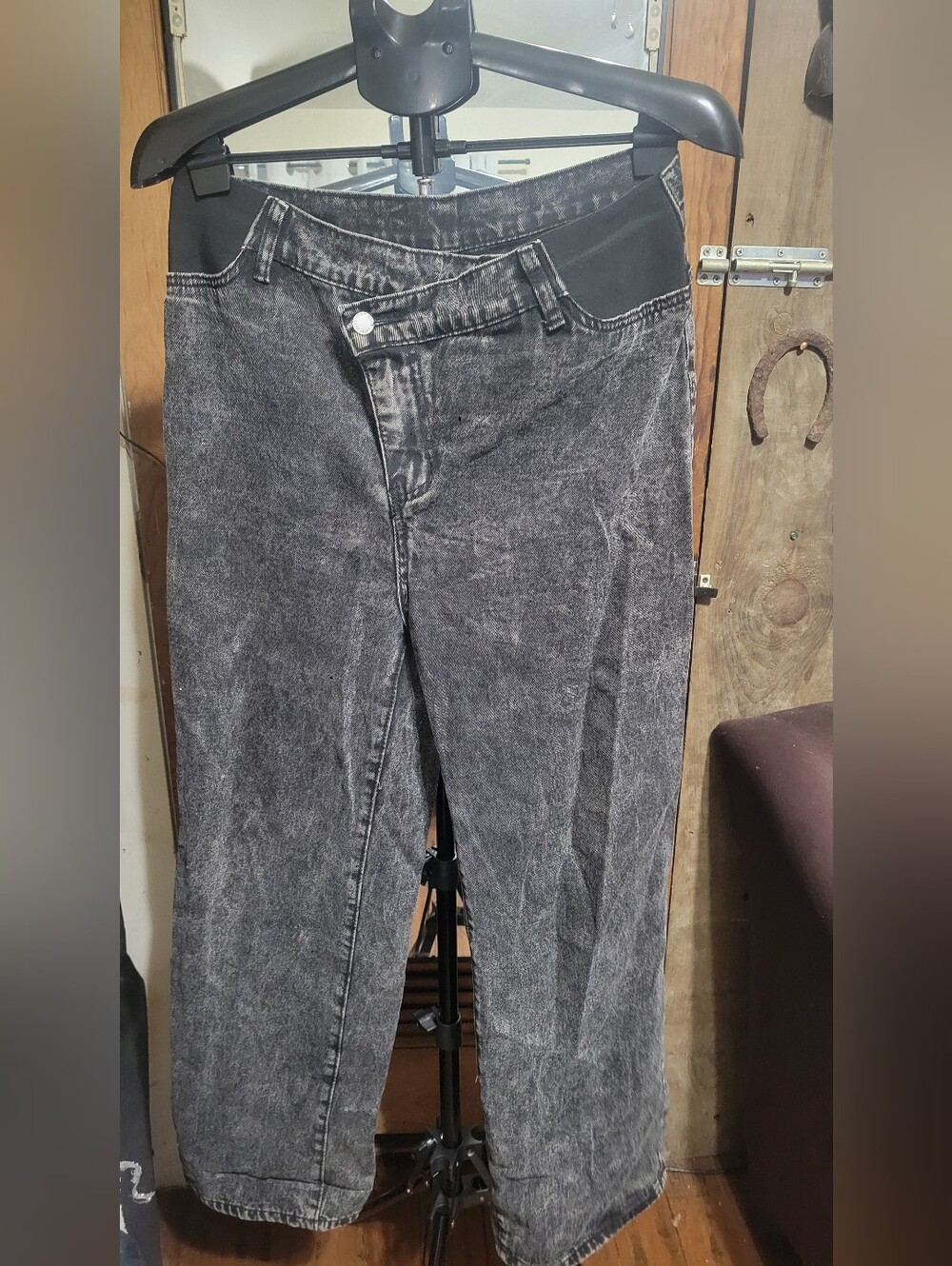 Women's Maternity Washed Black Wide-Leg Jeans
